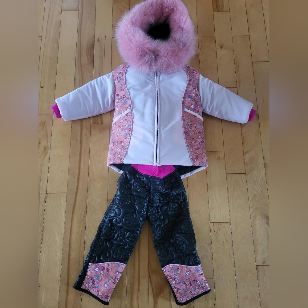 Pink and Black Handmade Winter Set With Real Arctic Fox Fur From Nunavut